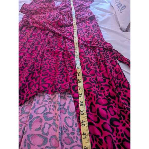 IMAN Maxi Dress Women's 1X Hot Pink Black Liquid Knit Leopard Hi Low Faux Wrap - Picture 11 of 12